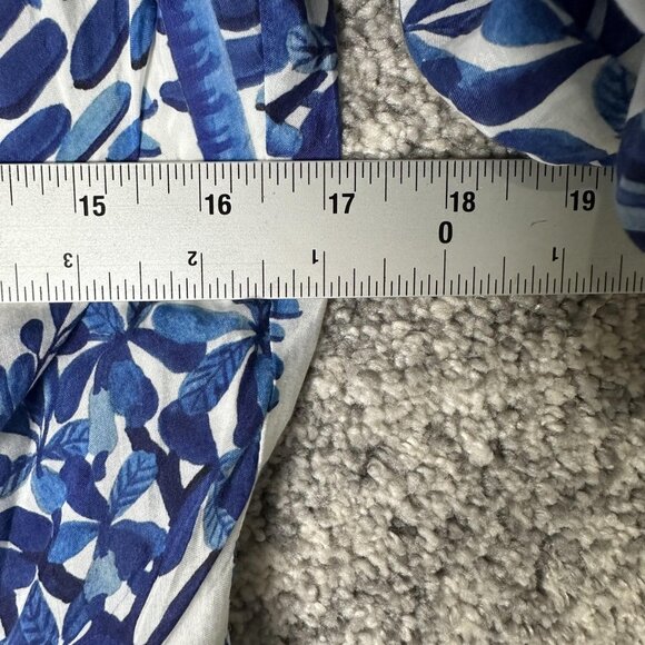 Farm Rio Dress Womens Medium Blue White Puff Sleeve Button Front Ruffle Tropical - Picture 2 of 7